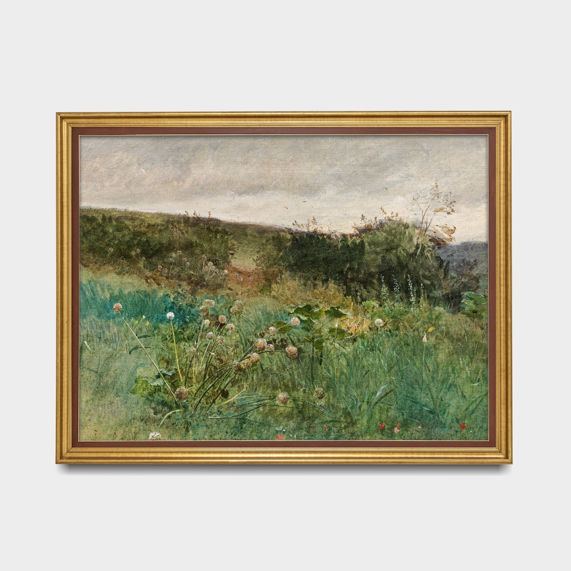 Wildflower Meadow Under Gray Skies Vintage Nature Art Poster - Image 3