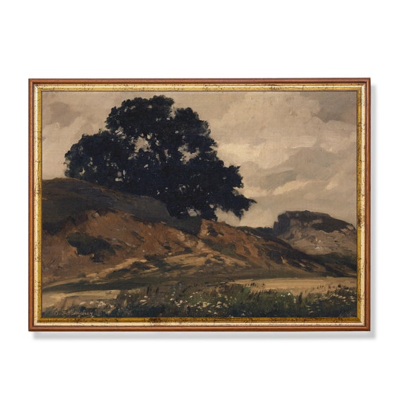 Rustic Vintage Forest Oil Painting Moody Landscape Print Antique Wall Art Nature Print Scenery Nature