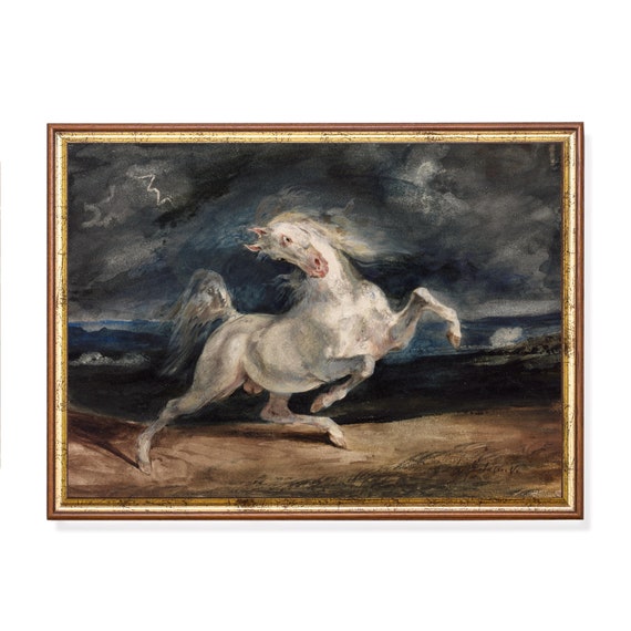 Print And Ship Vintage Horse Painting Antique Animal Print Moody Rustic Fine Artwork Watercolour Painting Mailed Print