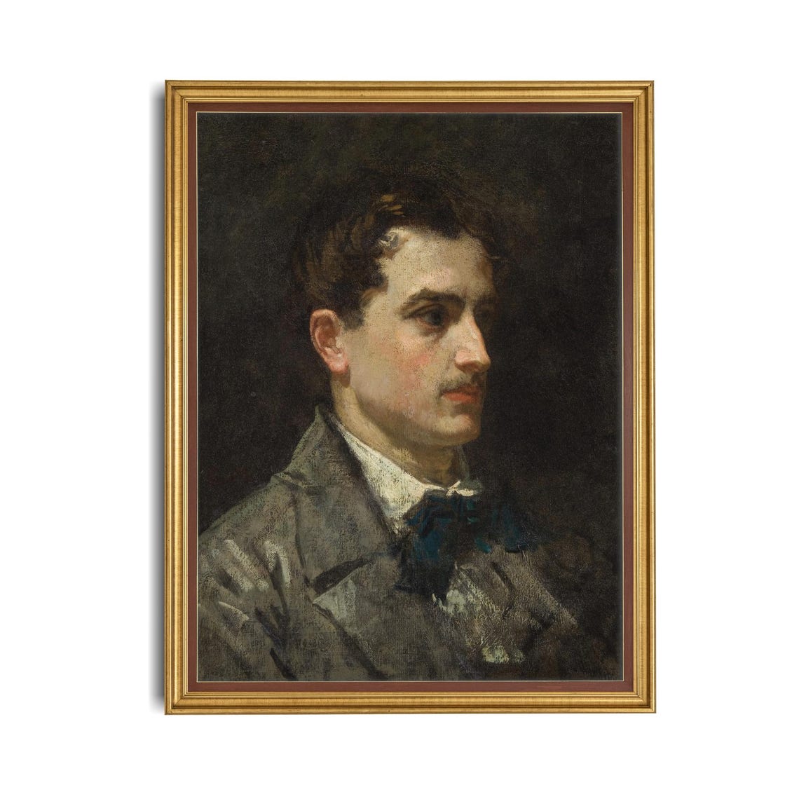 Gentleman in Profile Blue Bow Tie Dark Victorian Portrait Poster - Image 4