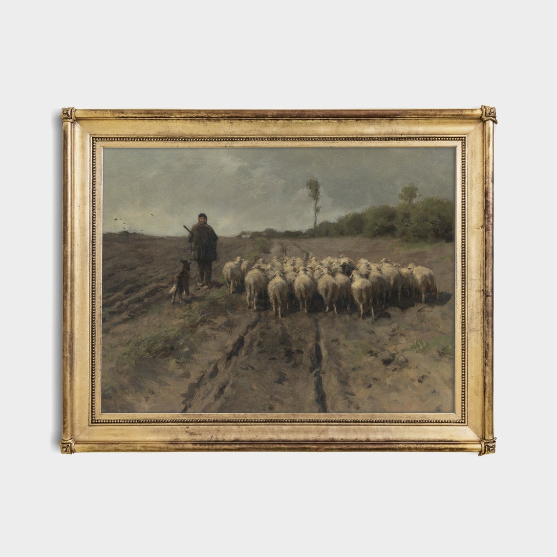 Shepherd With Sheep Flock And Dog Vintage Pastoral Art Poster - Image 4