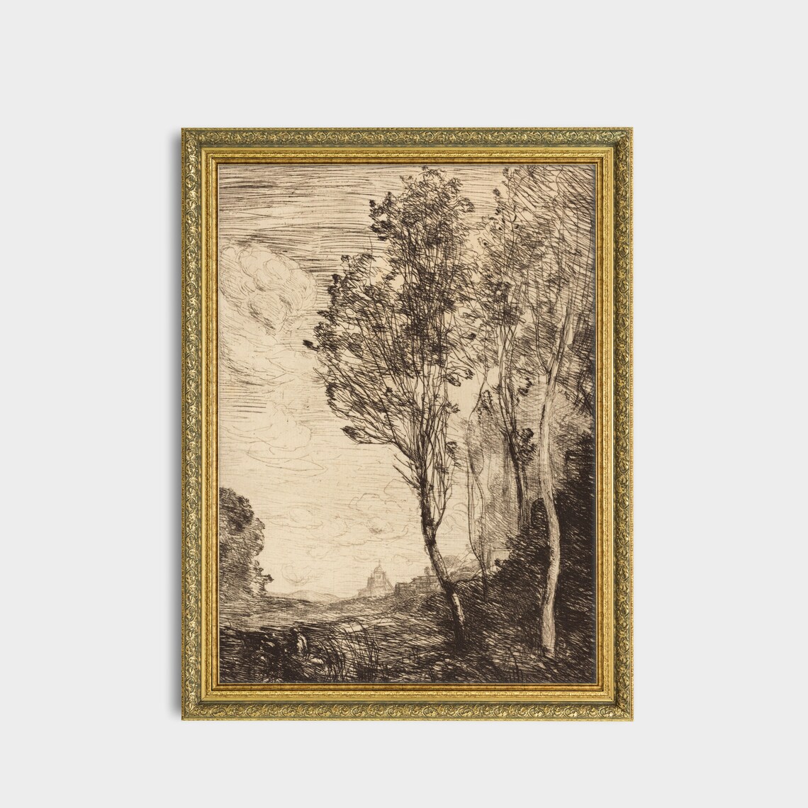 Vintage Forest Landscape Sketch, Rustic Wall Art Print - Image 3
