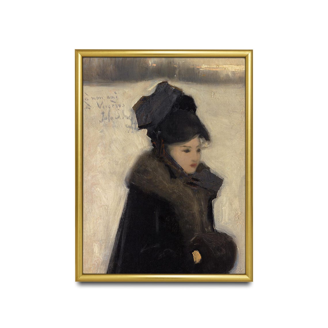 Mailed Print Vintage Portrait Painting Antique Woman Portrait Moody Rustic Print Printed And Shipped Woman With Furs Classic Art - Image 2