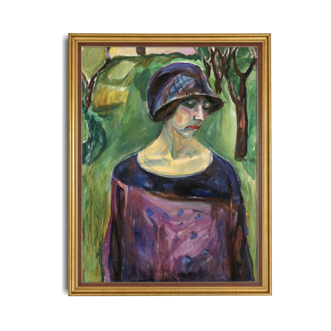 Woman in a Purple Dress and Cloche Hat in a Green Garden Poster - Image 2