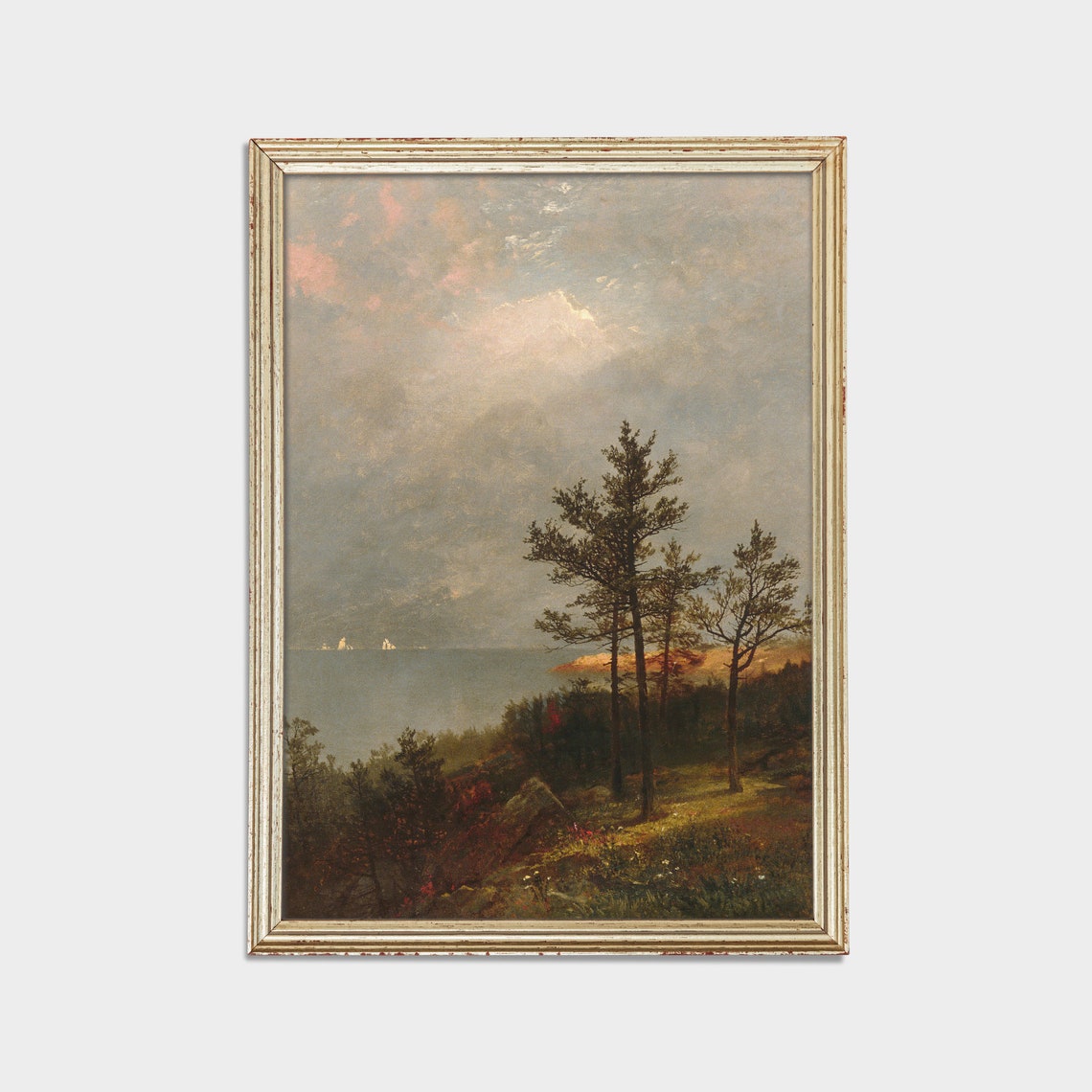 Moody Vintage Coastal Pine Forest Painting Tall Art Wall Poster - Image 2