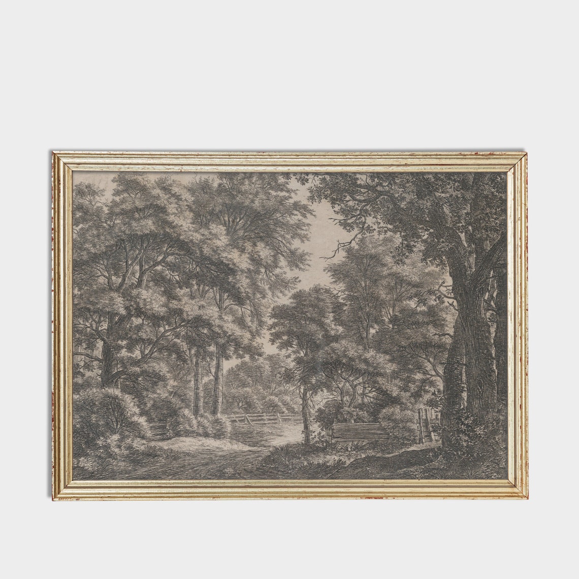Print And Ship Landscape Sketch Print Vintage Drawing Neutral Rustic Country Decor Antique Etching Wall Art Forest Nature Art - Image 3
