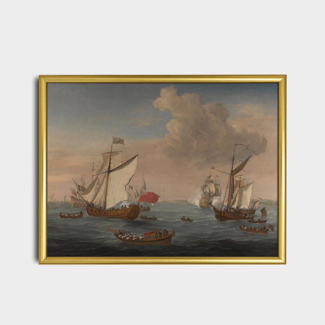 Fleet of Tall Sailing Ships with Rowboats on Calm Waters Poster - Image 2
