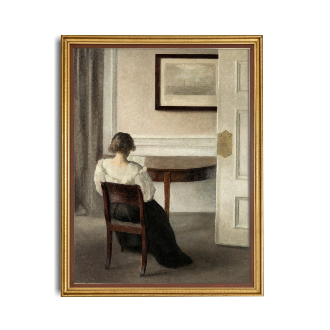 Woman Reading in a Quiet White Interior Vintage Scene Poster - Image 3