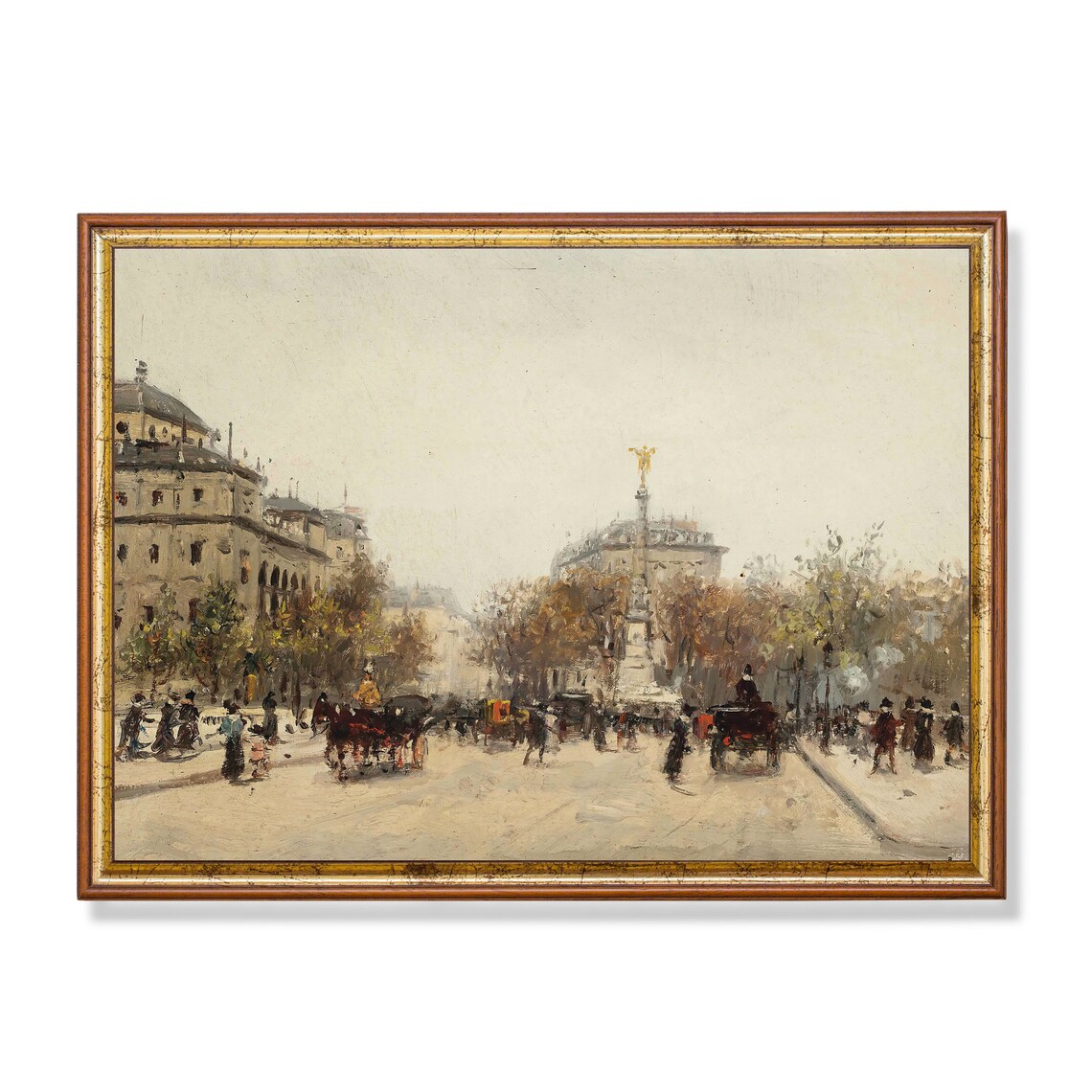 Parisian Boulevard with Horse Carriages Impressionist Cityscape Poster