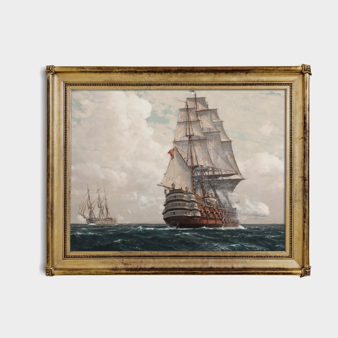 Moody Seascape Ship Art Print, Vintage Coastal Decor - Image 2