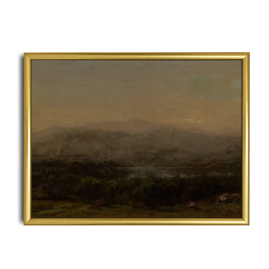 Misty Mountains Over a Dark Lake at Dusk Moody Tonal Landscape Poster - Image 5