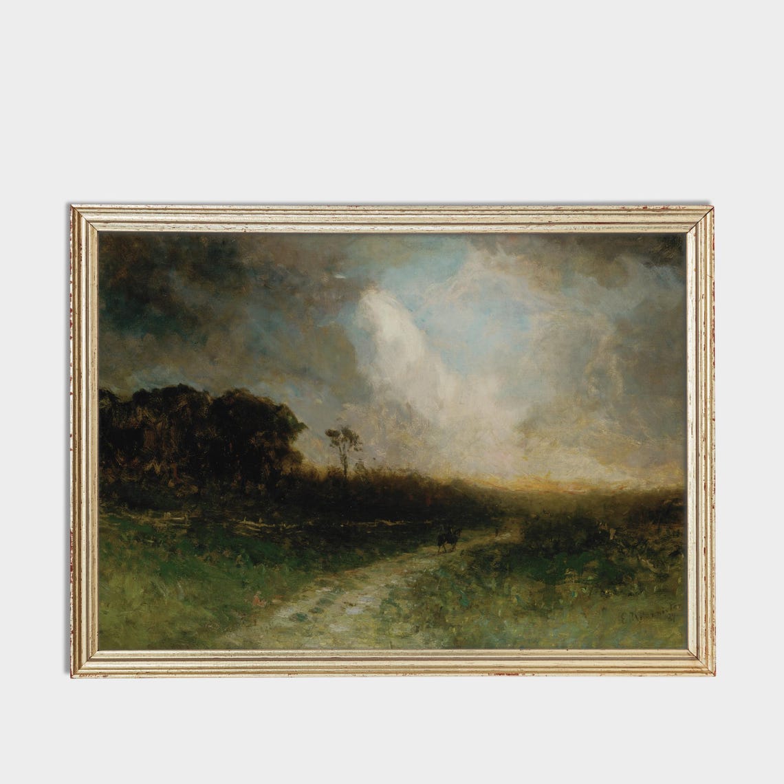 Antique Storm Clouds Over Green Meadow Landscape Painting Poster - Image 3