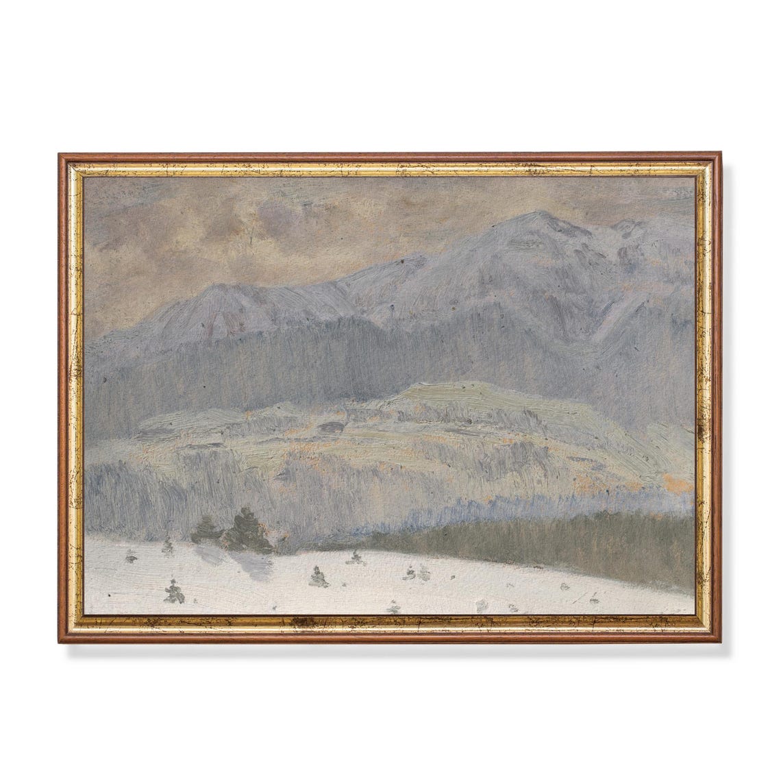 Snow-Covered Mountain Range Muted Winter Landscape Art Poster