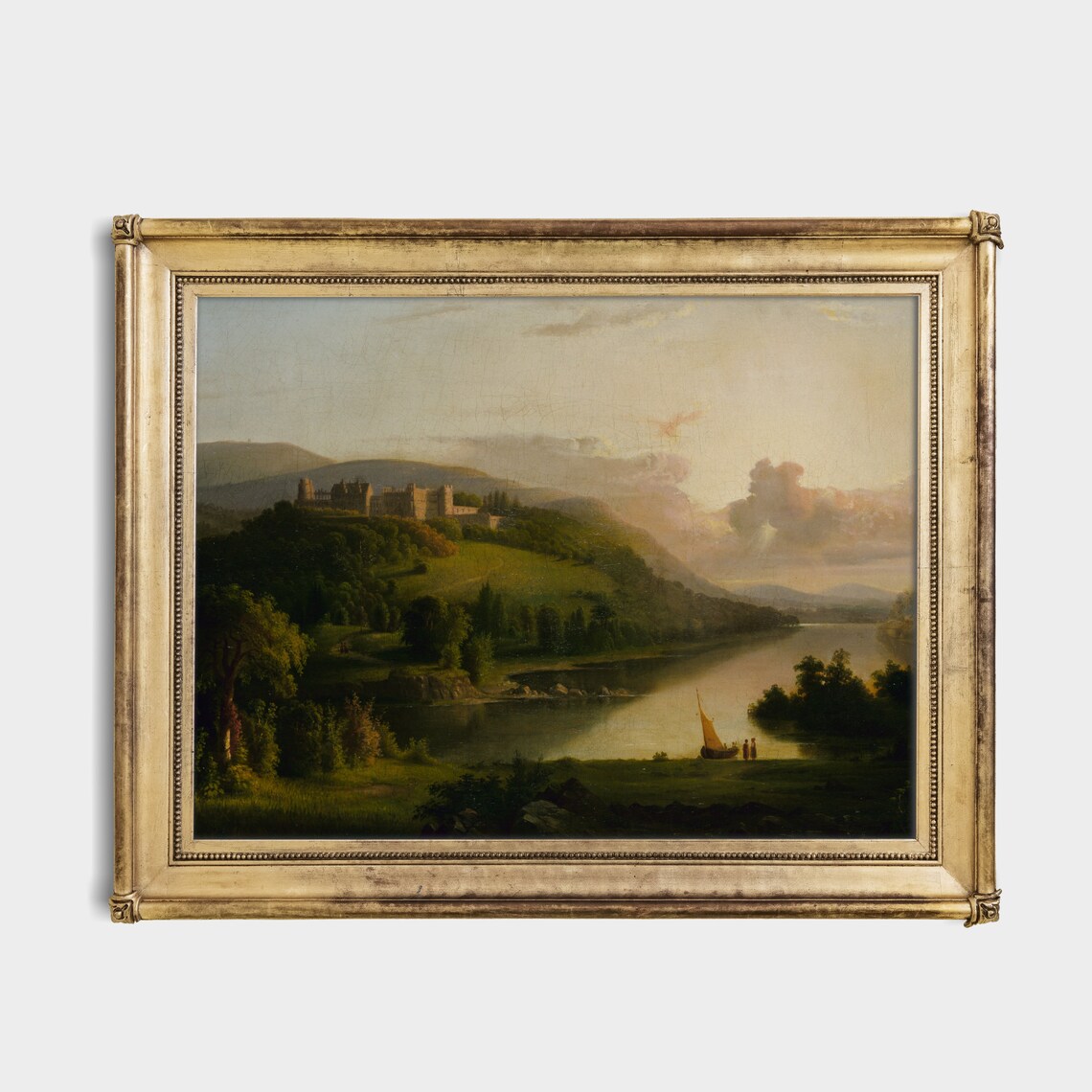Castle Above a Sunset Lake With Sailboat Romantic Art Poster - Image 2