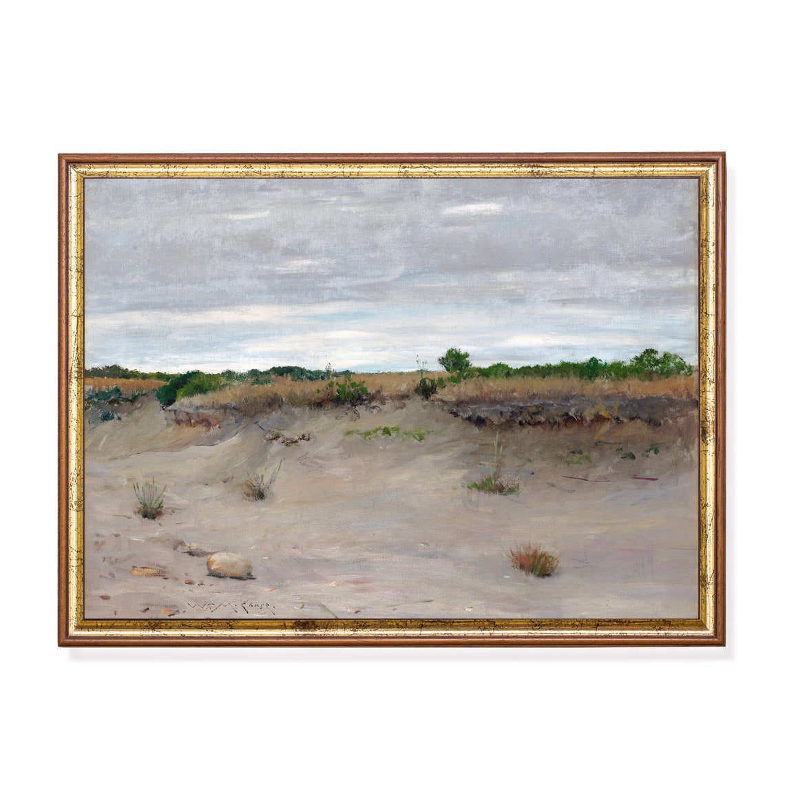 Windswept Pale Sand Dunes Under a Cloudy Grey Sky Vintage Poster