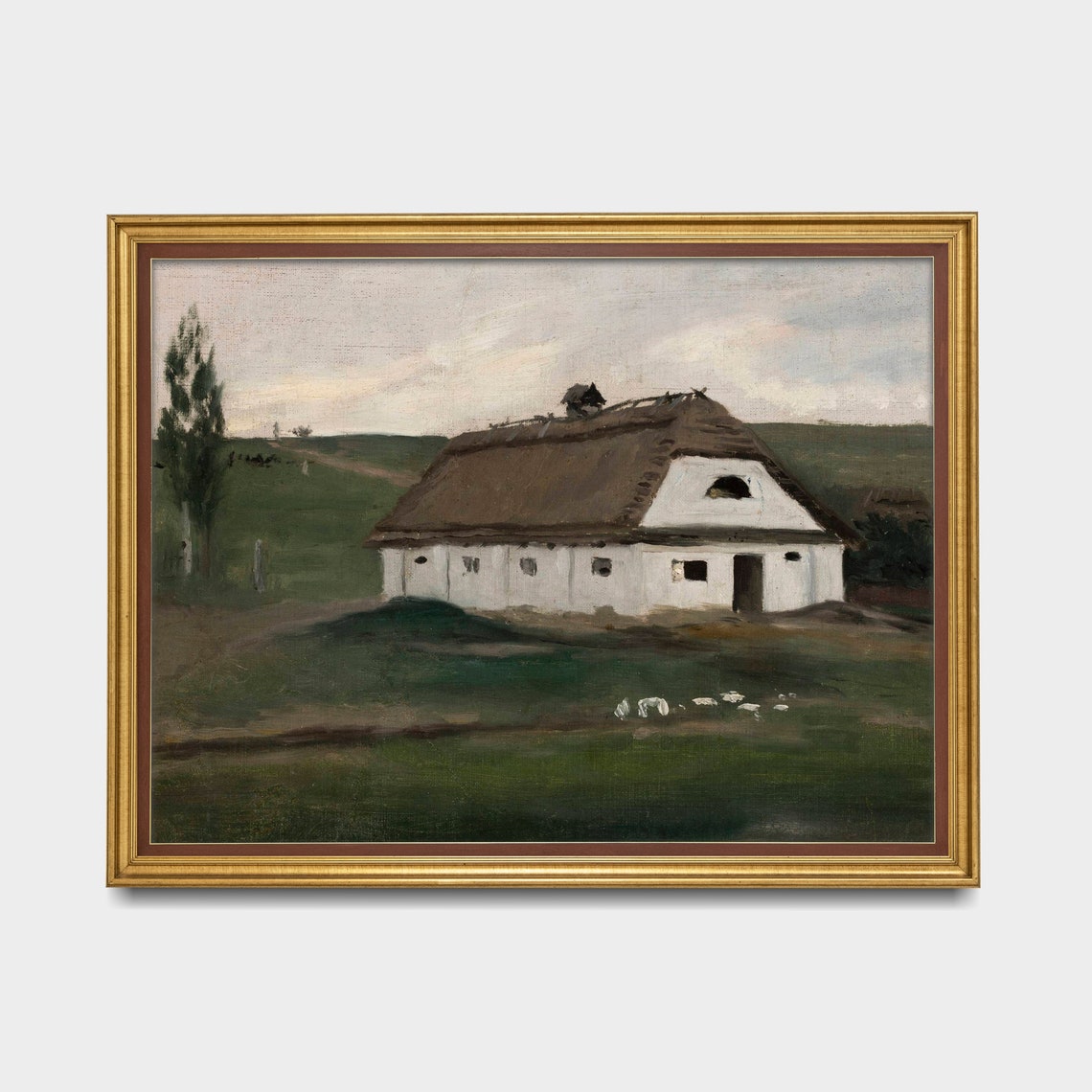 Thatched Roof White Cottage in a Green Country Pasture Poster - Image 5