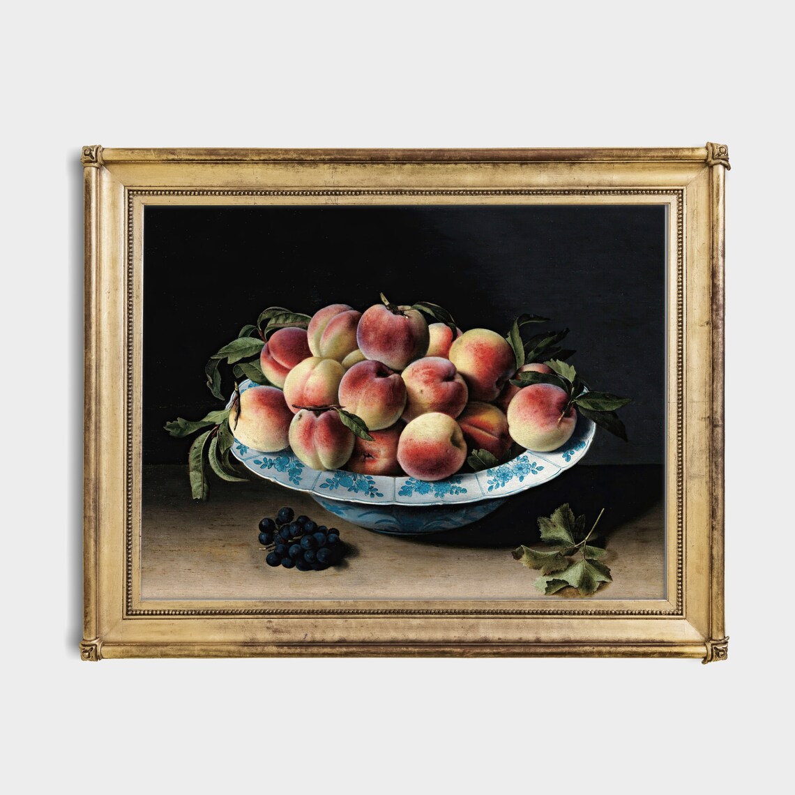 Bowl of Peaches Still Life Blue Porcelain Antique Fruit Poster - Image 2