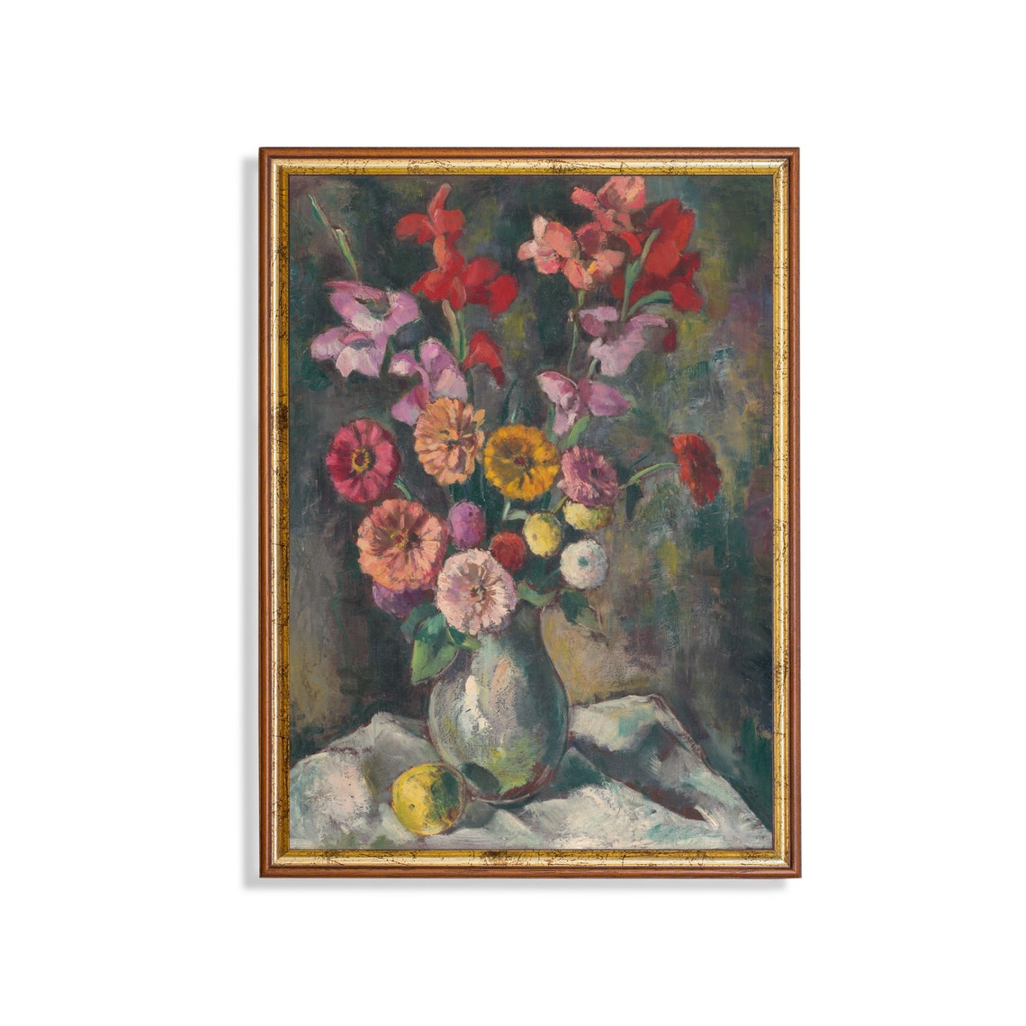 Gladiolus Bouquet with a Lemon Antique Floral Still Life Poster