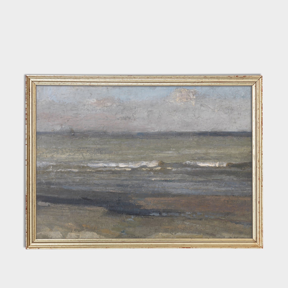 Misty Overcast Beach Tonal Seascape Vintage Ocean Painting Poster - Image 2