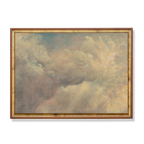 Vintage Cloud Study Antique Sky Oil Pastel Painting Print Moody Rustic Art Nursery Decor Wall Art