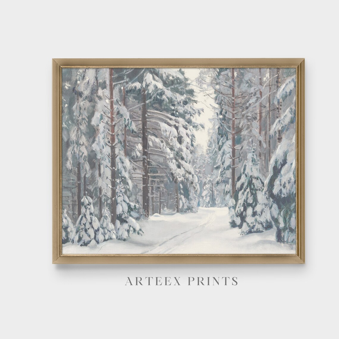 Vintage Snow Pine Forest Winter Landscape Art Print - Image 3