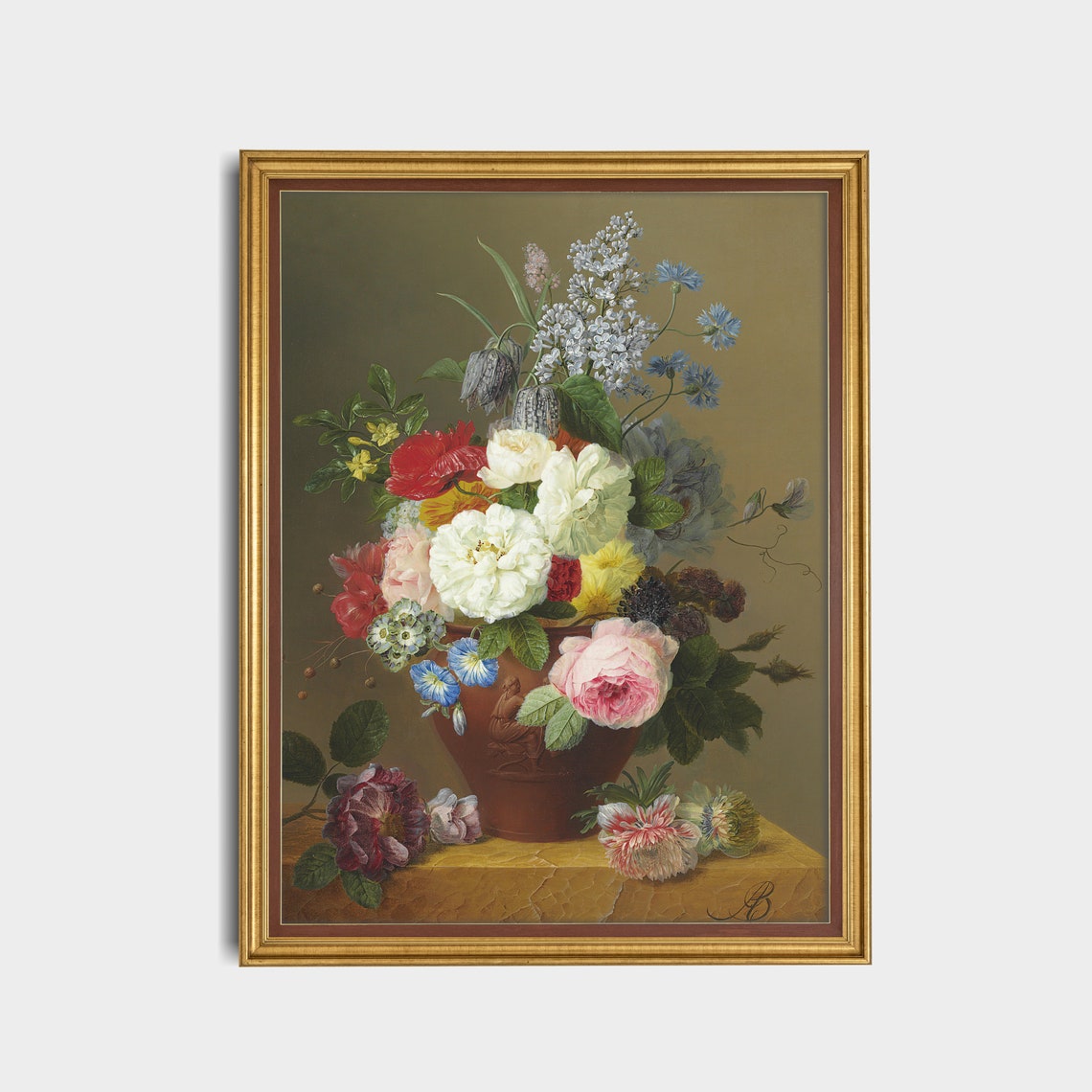 Still Life Painting Vintage Floral Print Oil Painting Flower Art Antique Country Farmhouse Decor Art - Image 5