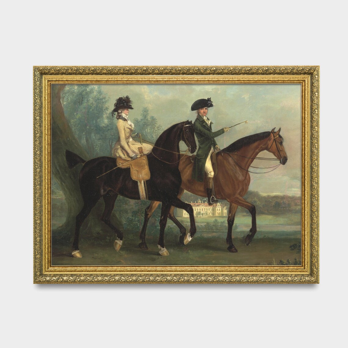 Couple on Horseback Before a Country House Vintage Equestrian Poster - Image 3