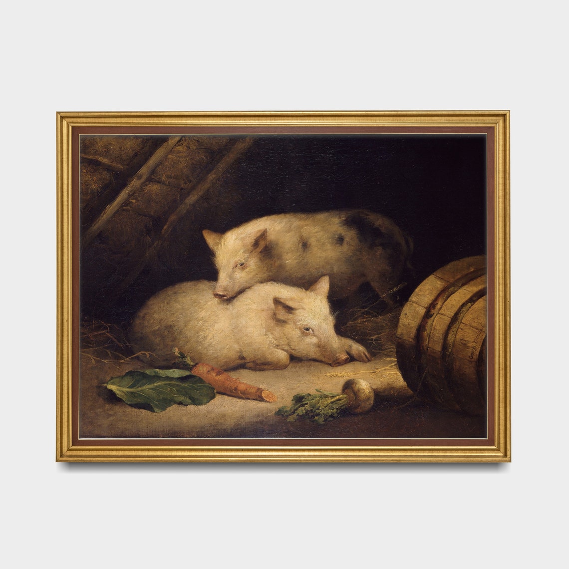 Two Piglets Resting in a Barn With Carrots Vintage Farm Poster - Image 3