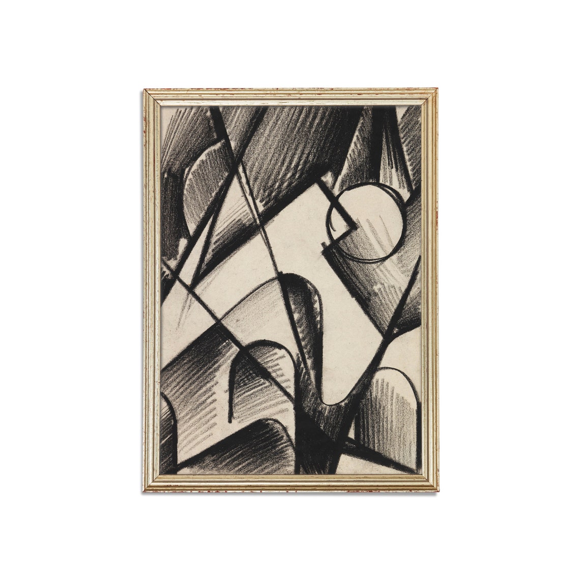 Bold Black Cubist Charcoal Abstract Geometric Drawing Poster - Image 4