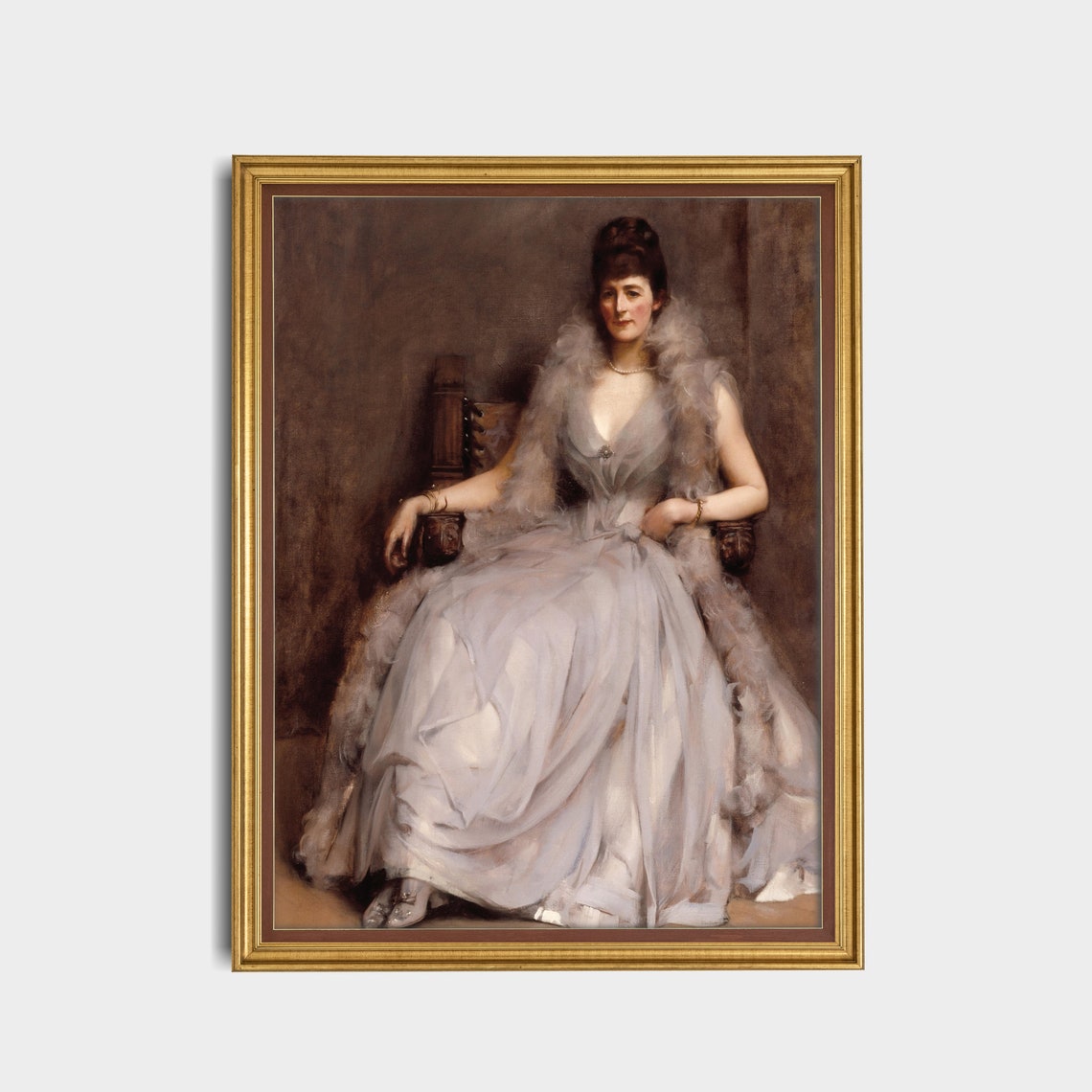 Seated Lady in a Grey Satin Gown With a Fur Wrap Vintage Poster - Image 3