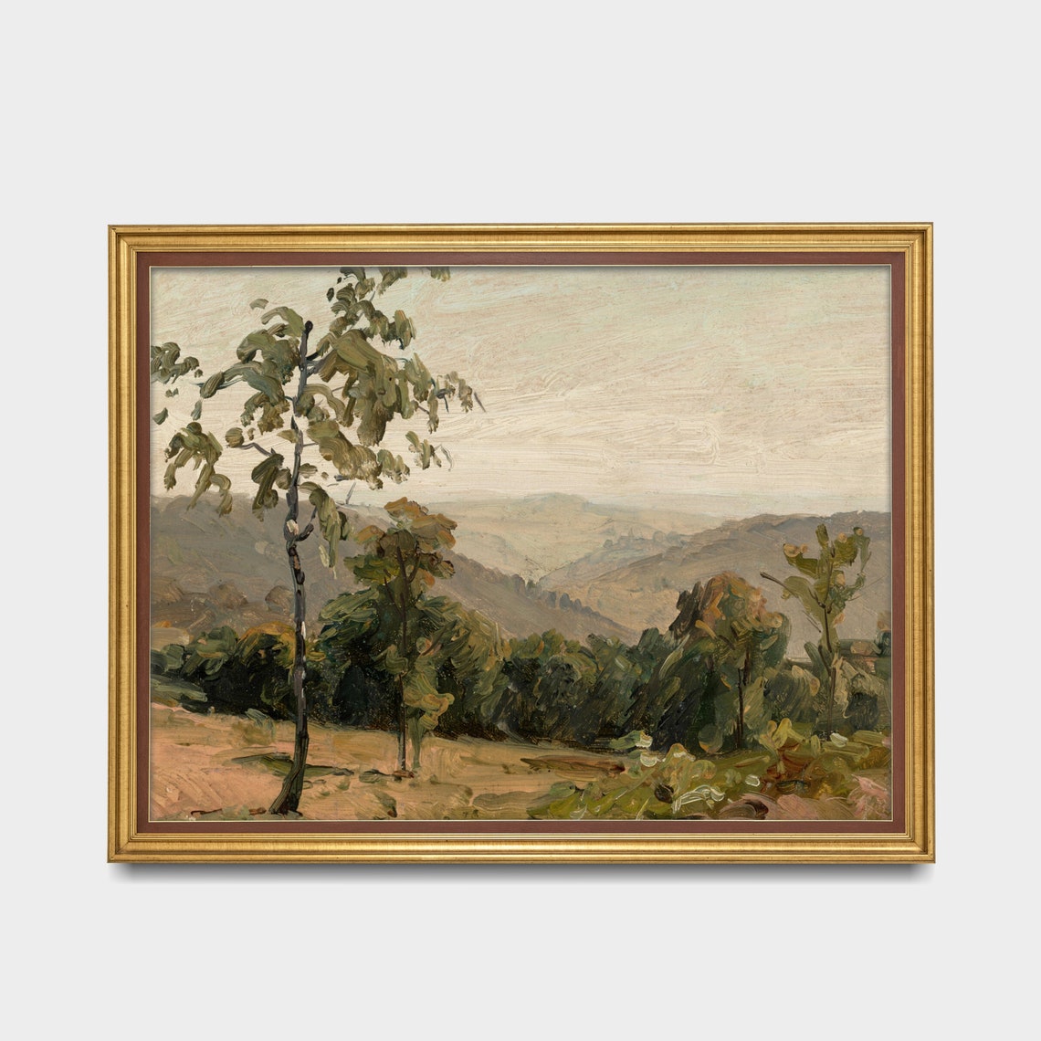 Windswept Trees Over a Hazy Valley Vintage Landscape Art Poster - Image 2