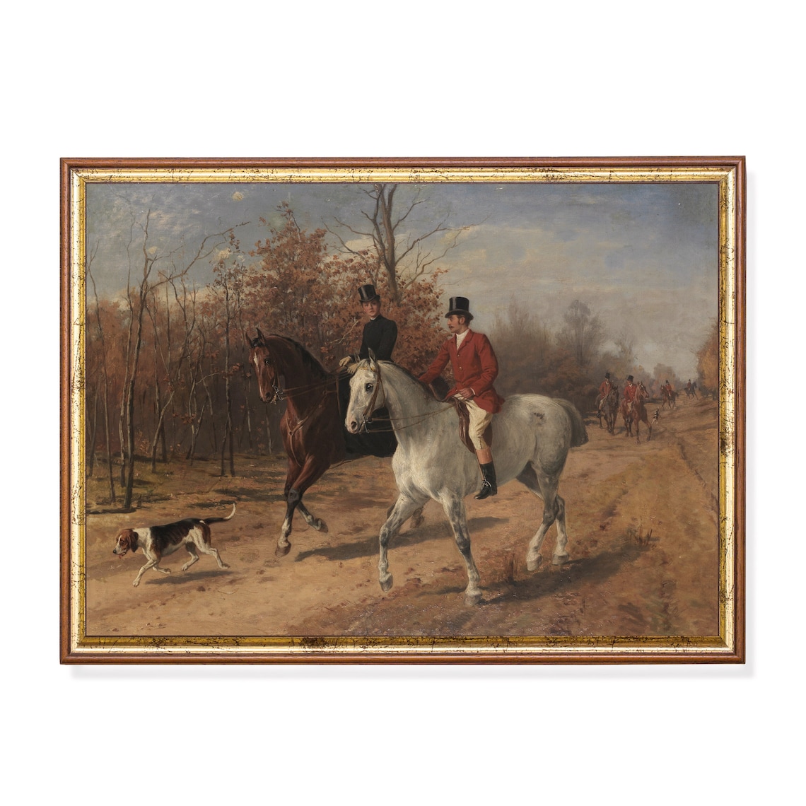 Victorian Hunt Riders on a Woodland Country Lane Autumn Scene Poster
