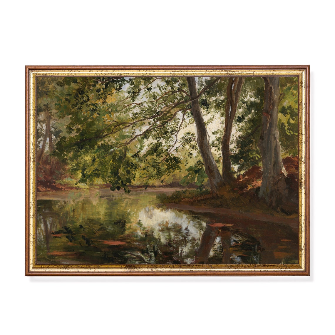 Sunlit Woodland Stream With Tree Reflections Vintage Landscape Poster