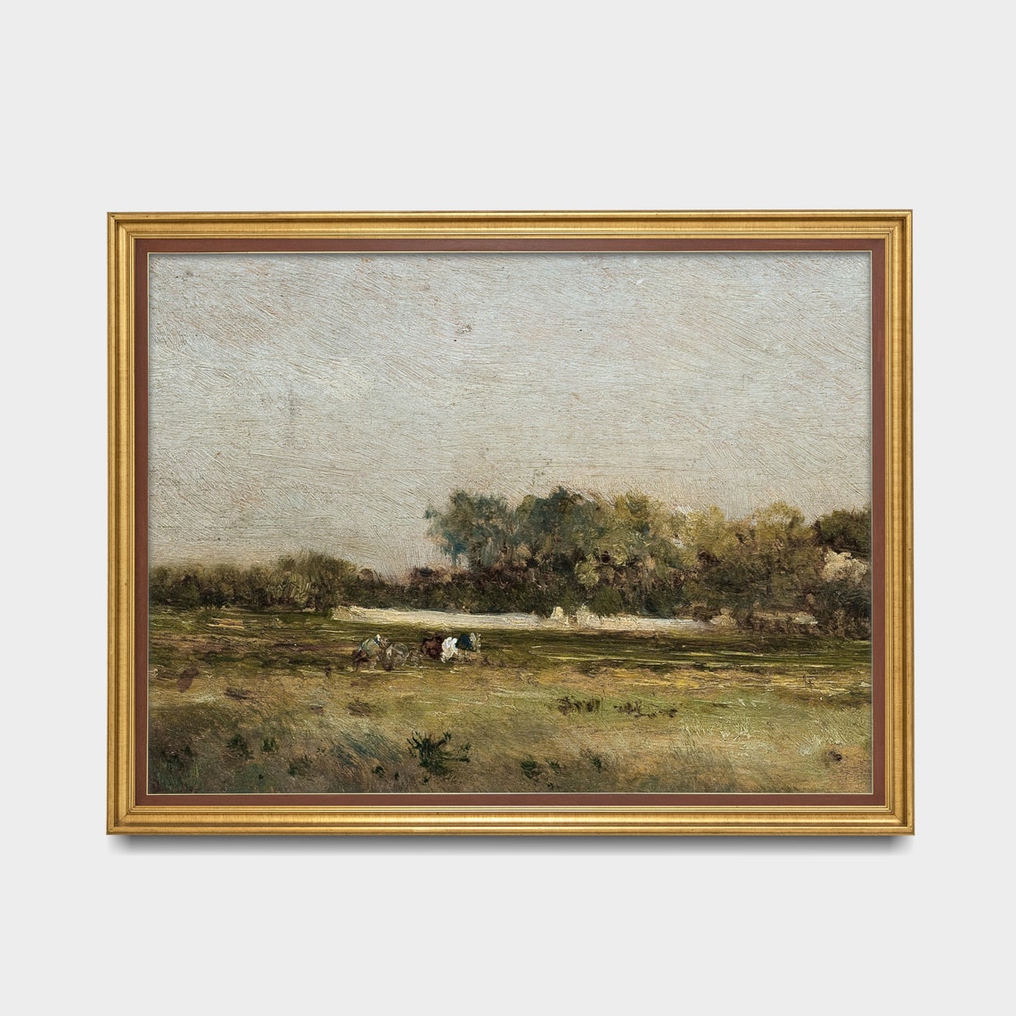Cows Grazing in a Distant Meadow Impressionist Antique Oil Poster - Image 2