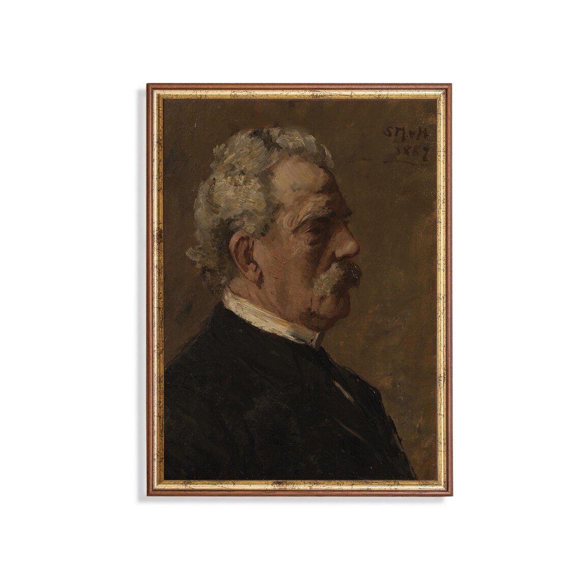 Old Man Profile Portrait in Oil Vintage 1887 Painting Poster