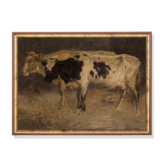 Printed And Shipped Vintage Cows Painting Antique Animal Print Farmhouse Decor Moody Rustic Art Fine Art Physical Prints