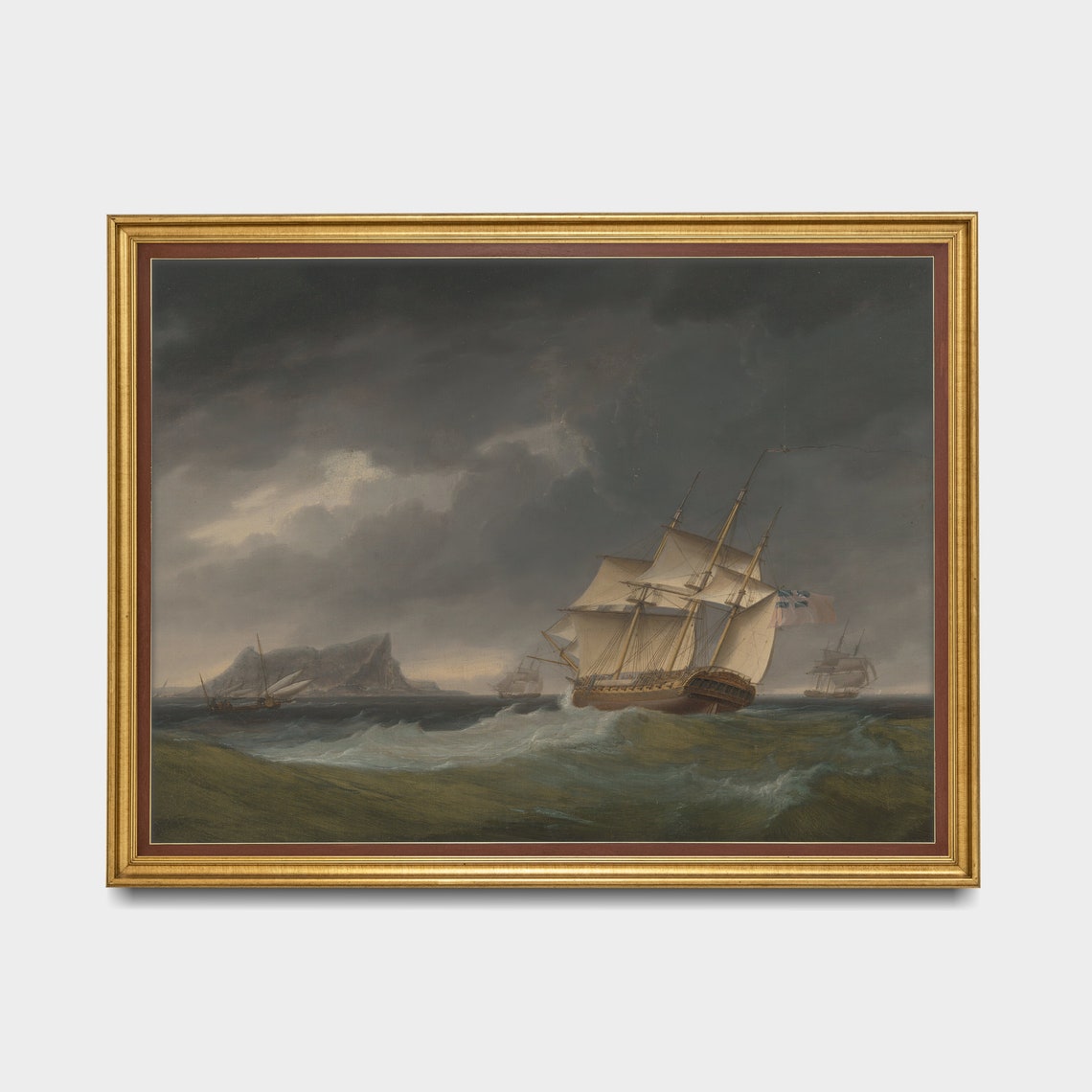 Sailing Ship Painting Nautical Decor Vintage Seascape Print Moody Rustic Wall Decor Art Antique Ocean - Image 5
