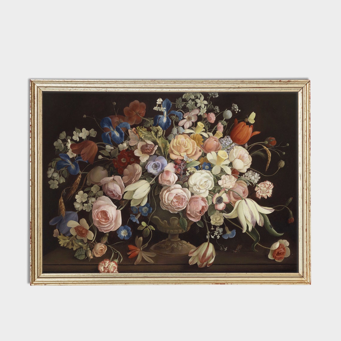 Dutch Master Floral Bouquet With Roses Iris And Tulips Vintage Poster - Image 2