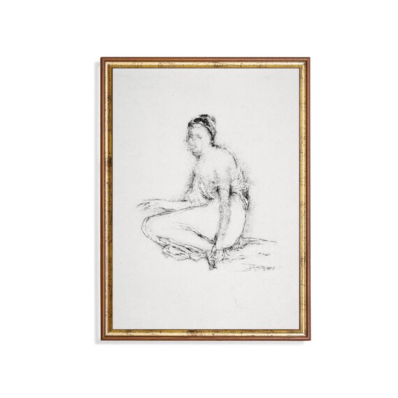 Seated Woman Drapery Study Charcoal Figure Sketch Vintage Poster