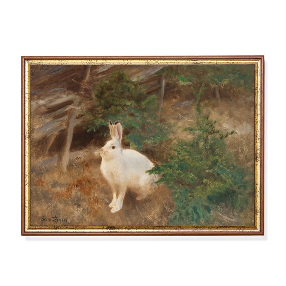 White Mountain Hare in a Forest Clearing Vintage Wildlife Art Poster