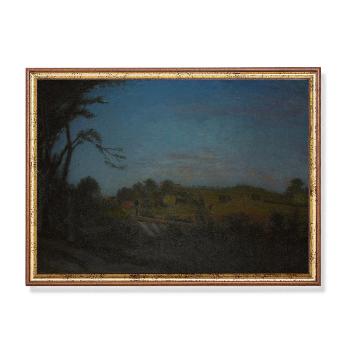 Twilight Countryside Under a Deep Blue Night Sky Moody Poster