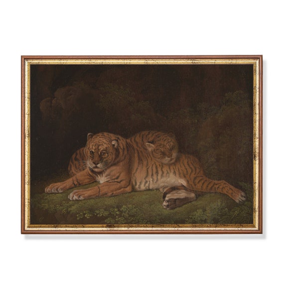 Printed And Shipped Tigers Painting Vintage Animal Print Dark Moody Rustic Wall Decor Oil Painting Art Farmhouse Decor