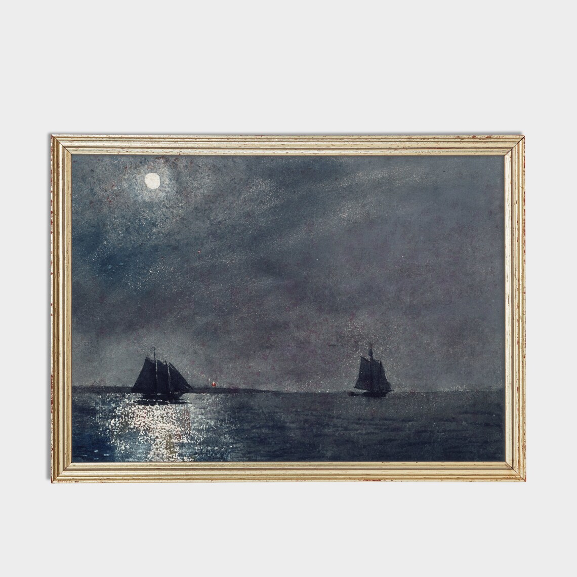 Moonlit Night Sailboats Ocean Reflection Vintage Seascape Poster - Image 2