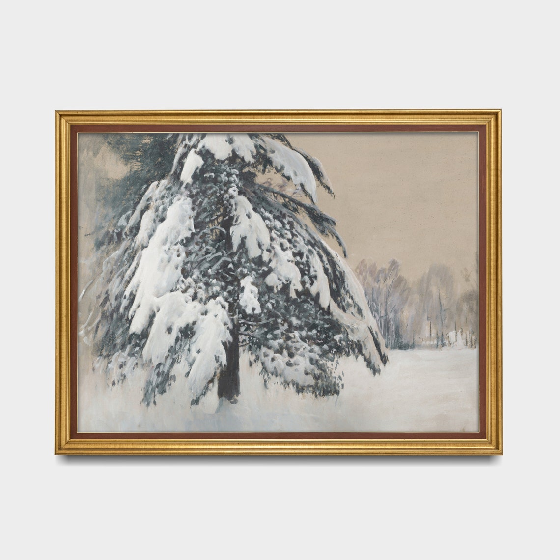 Snow-Laden Evergreen Tree Standing Alone in a Winter Field Poster - Image 3