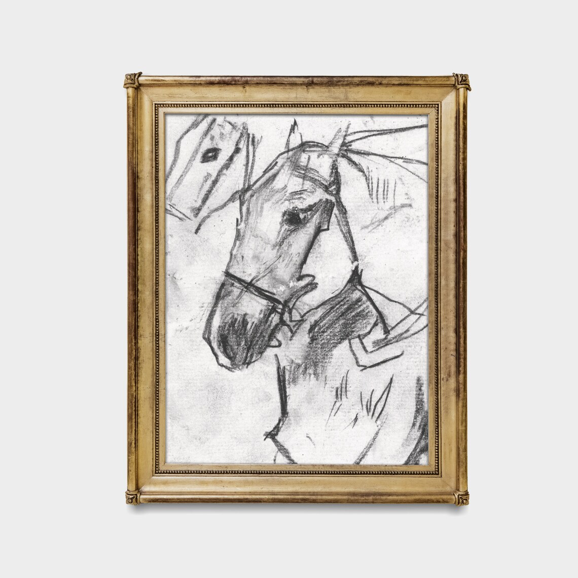 Horse Head Charcoal Sketch Antique Equestrian Drawing Poster - Image 3