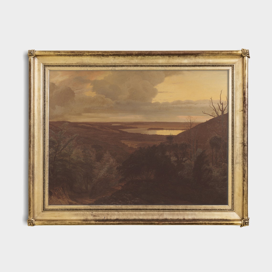 Golden Sunset Valley Landscape Vintage Painting Evening Light Poster - Image 2