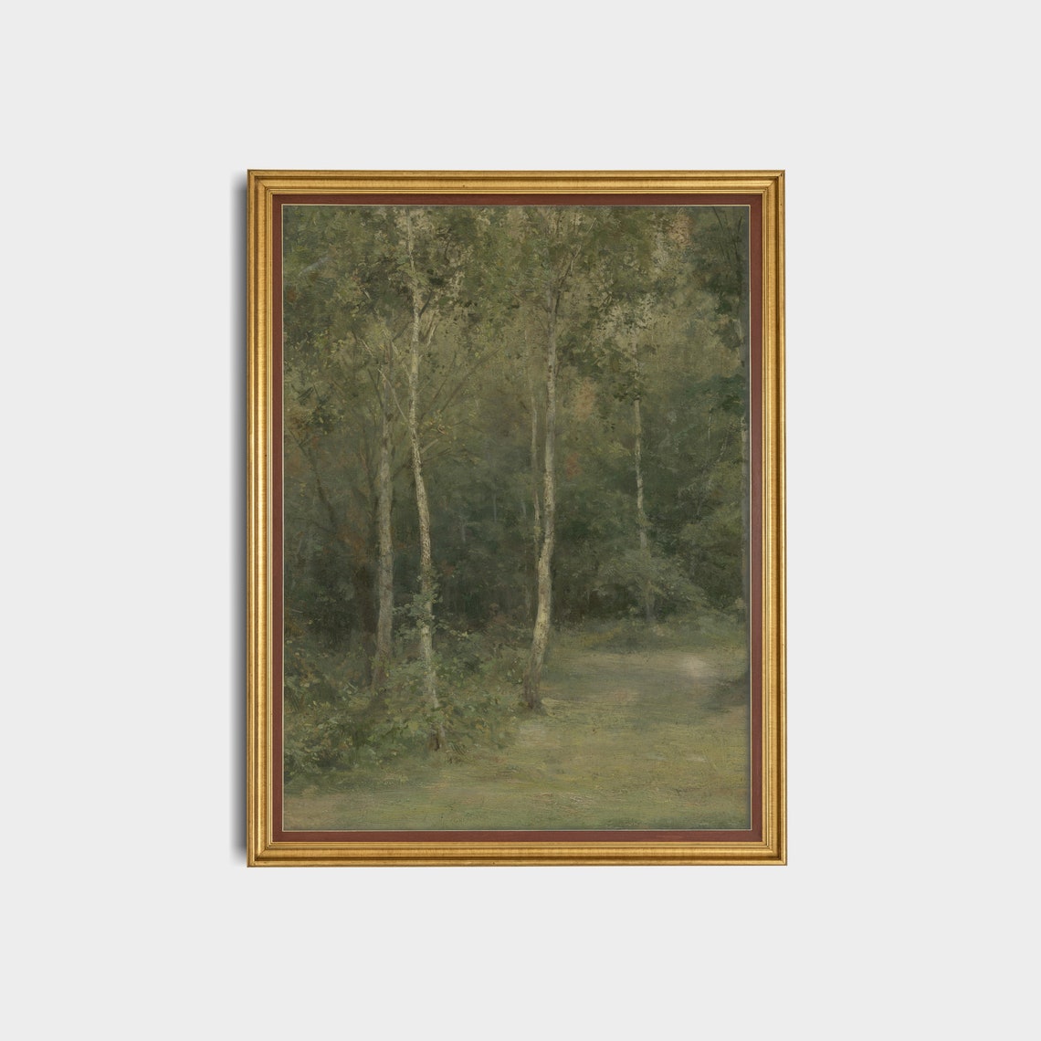 Misty Birch Forest Interior Green Woodland Scene Vintage Poster - Image 3