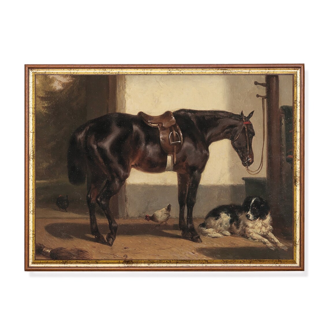 Horse With Dog Painting, Rustic Farmhouse Art Print