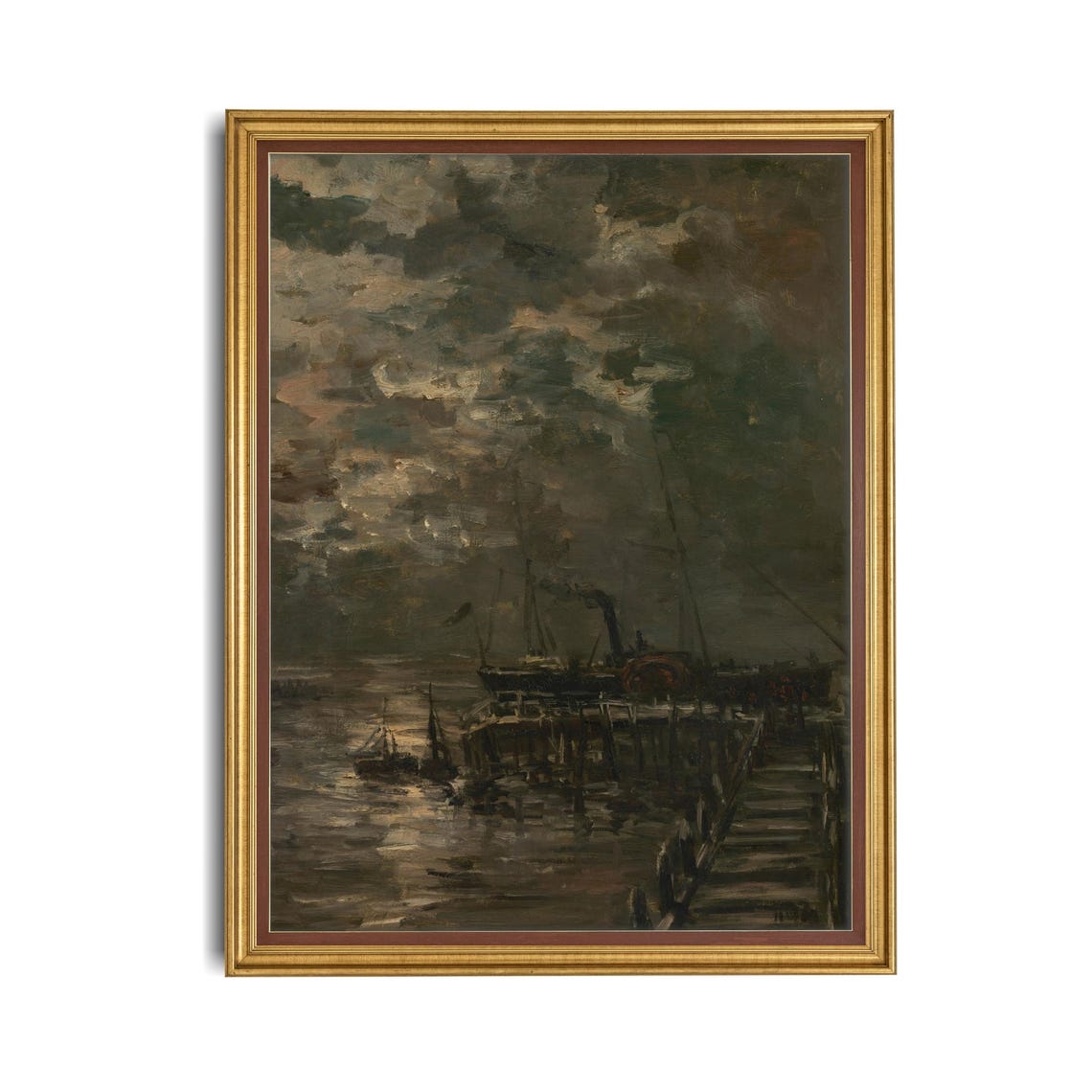 Moody Antique Harbor With Boats Under Dark Clouds Marine Poster - Image 4