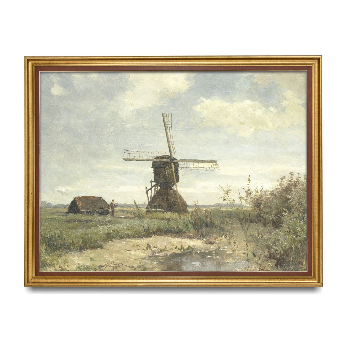 Dutch Windmill on the Marsh Polder Landscape Painting Poster - Image 3